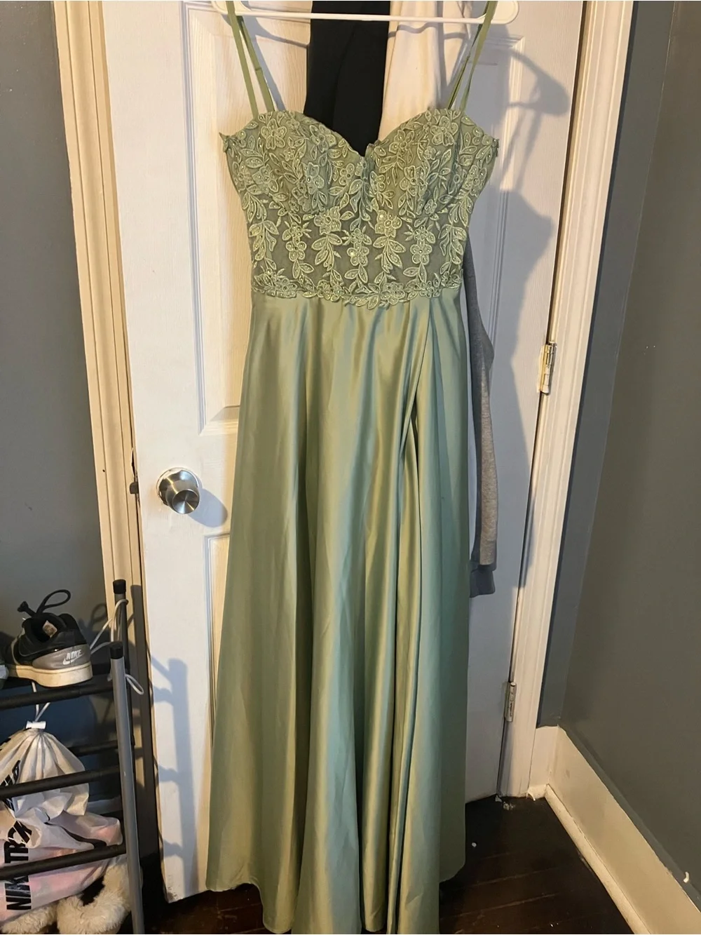 Windsor Sage Green Lace Bodice Prom Dress